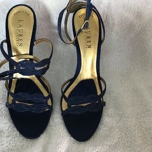 Ralph Lauren Navy Blue satin high heeled shoes